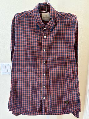 Scotch & Soda Men's Button Down Shirt In Red Blue Plaid - Size L